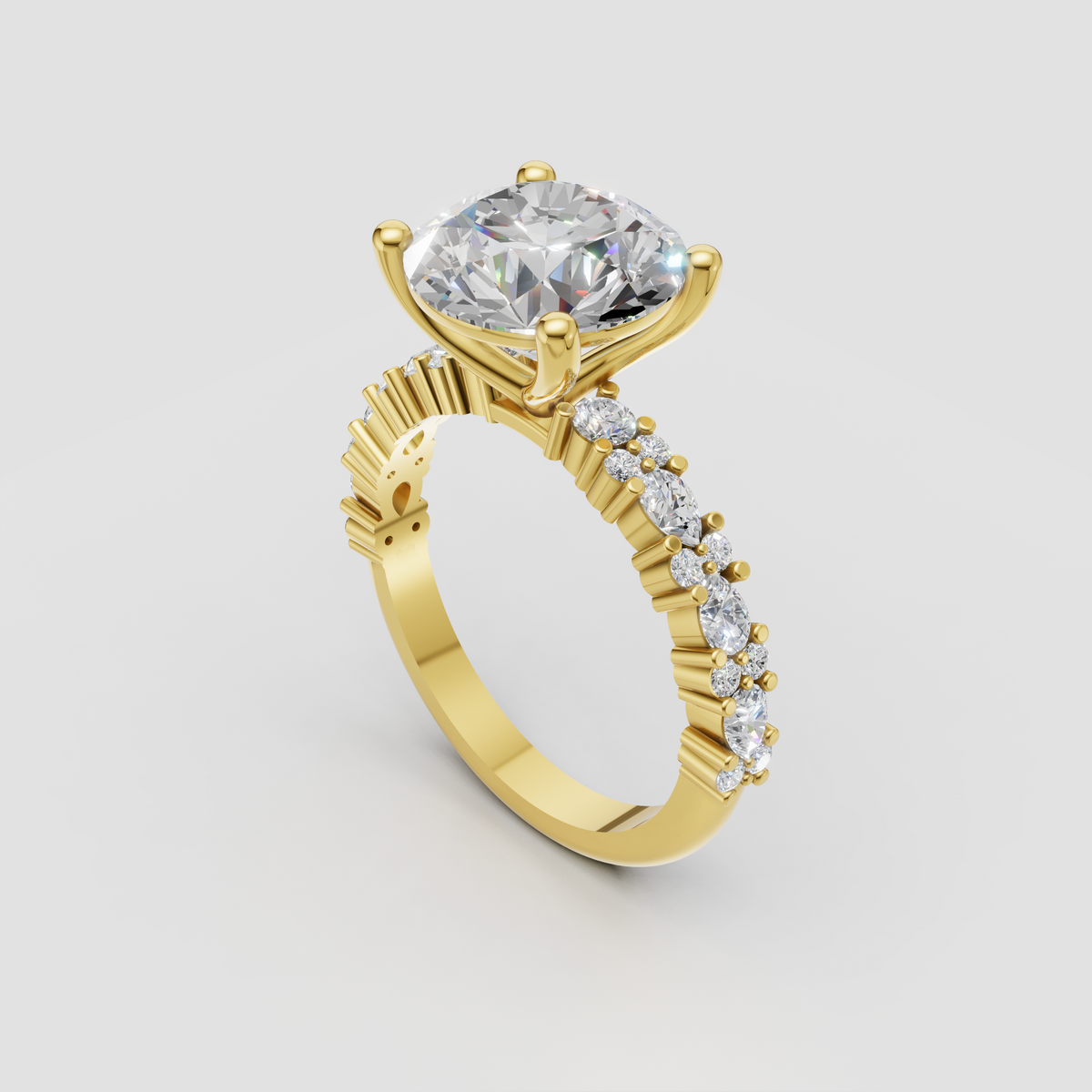 Emerald Cut Lab Grown & Moissanite Diamond Halo Engagement Ring - Image 9