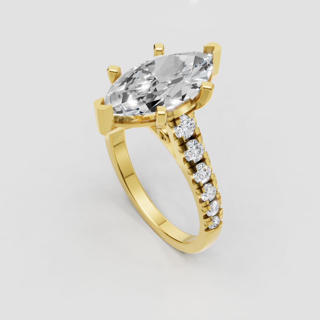 Marquise shaped diamond engagement ring featuring elegant prong setting and side stones
