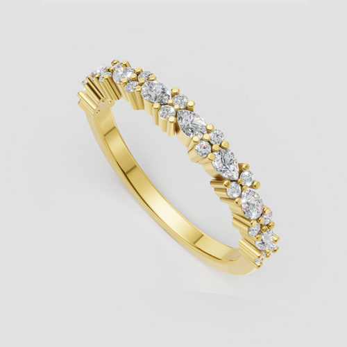 Alternating pear and round diamond wedding band