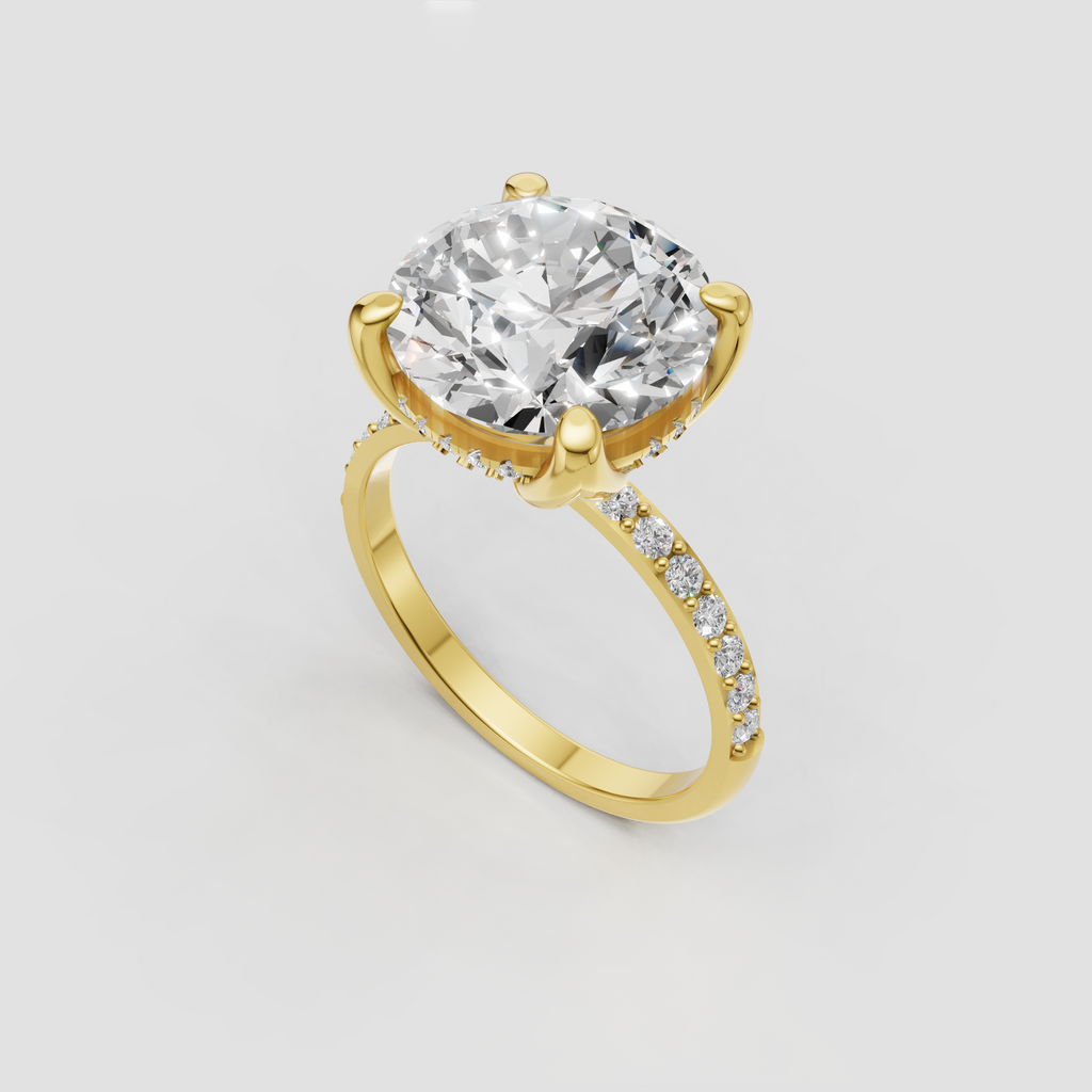 Round brilliant diamond engagement ring with pavé band