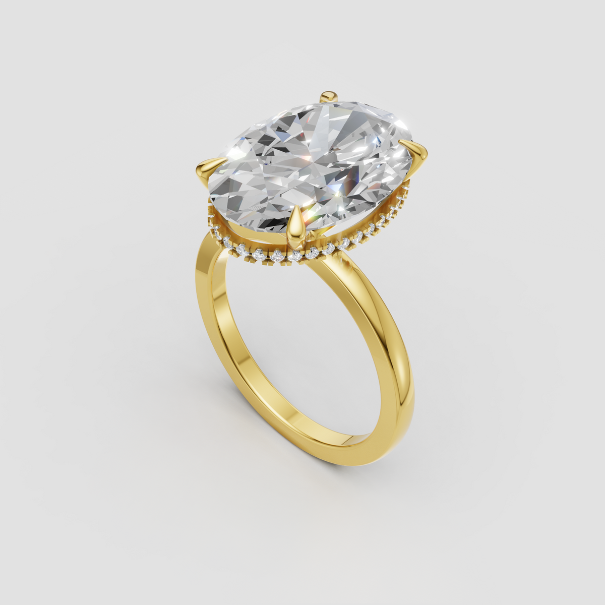 Elegant oval diamond engagement ring with concealed halo