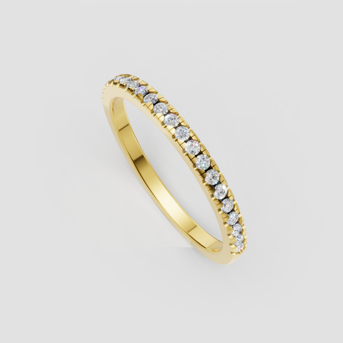 Round brilliant diamond half eternity band with bar setting