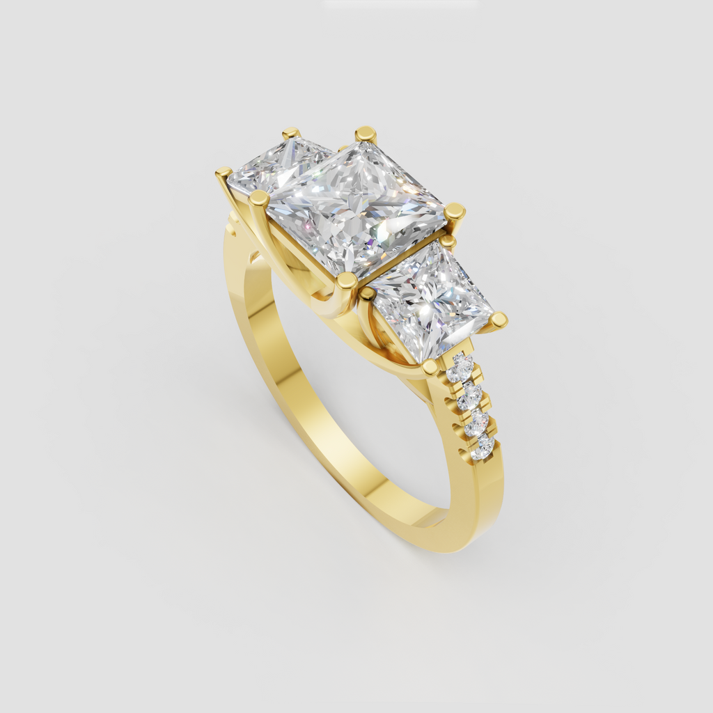 Princess cut diamond engagement ring with matching side stones