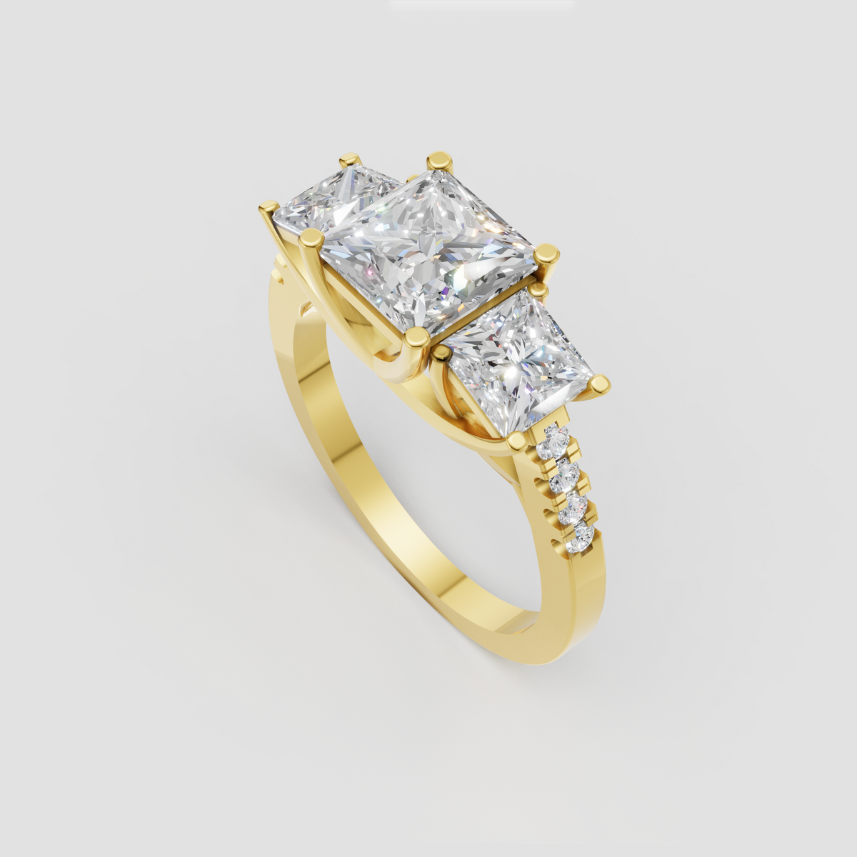 Princess cut diamond engagement ring with matching side stones