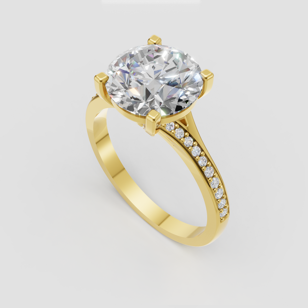 Round brilliant diamond four-prong cathedral engagement ring