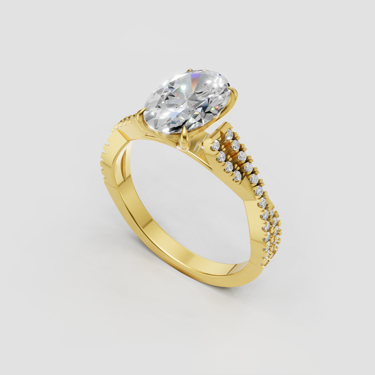 Pear shaped diamond engagement ring with pavé split shank