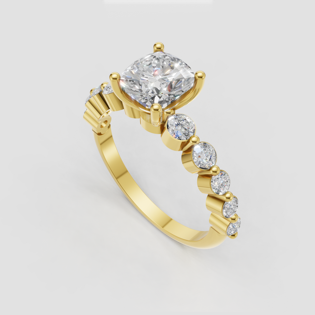 Cushion cut diamond engagement ring with sparkling round side stones