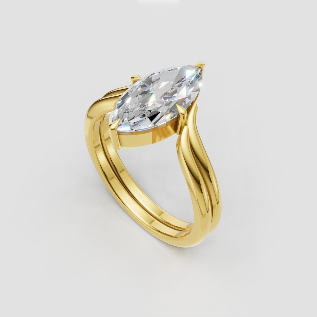 Marquise diamond engagement ring with elegant double shank band