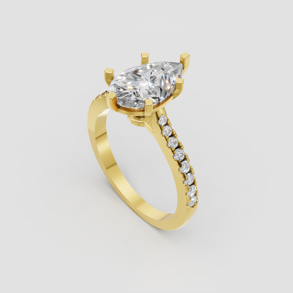 Pear diamond engagement ring featuring six-prong cathedral setting
