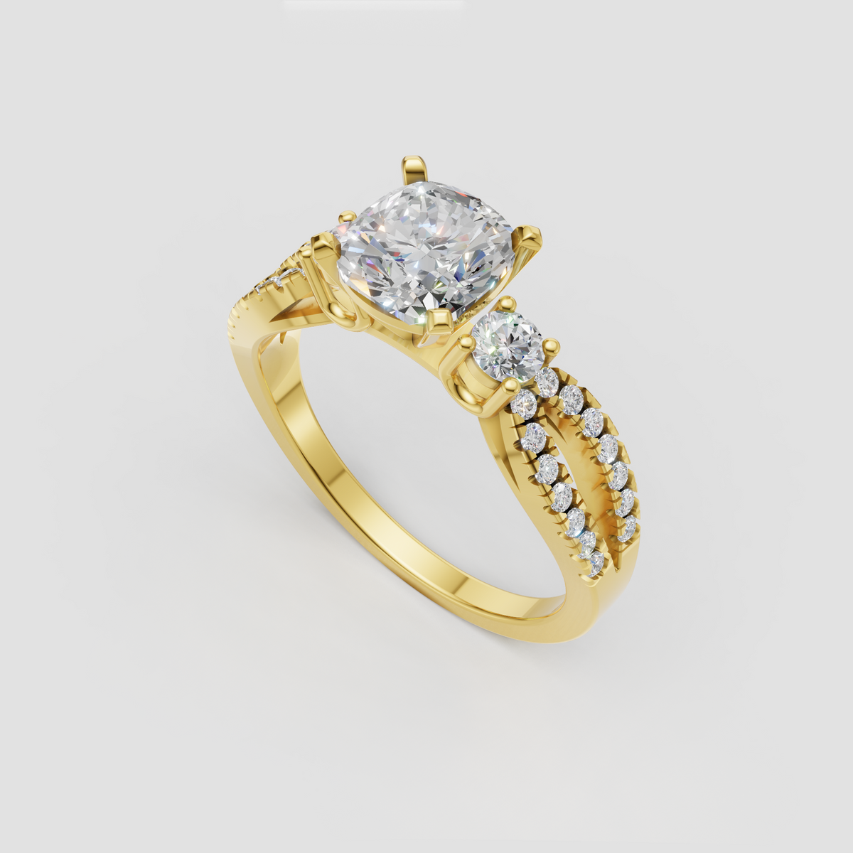 Round brilliant diamond engagement ring with side stones