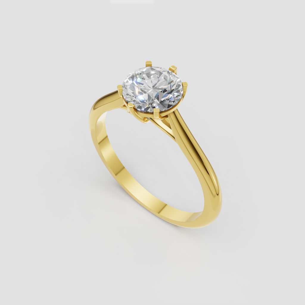Round brilliant diamond ring with yellow gold band