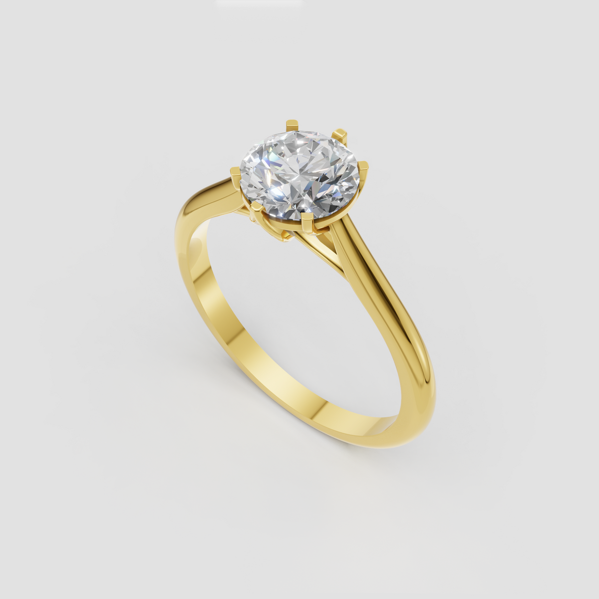Round brilliant diamond ring with yellow gold band