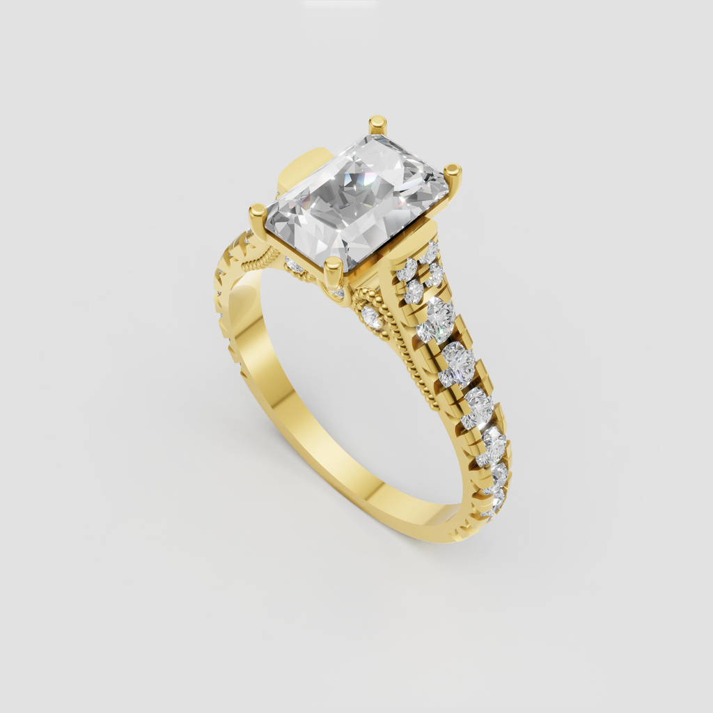 Radiant diamond vintage engagement ring in a sophisticated setting