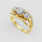 Round diamond three stone engagement ring with pavé shoulders