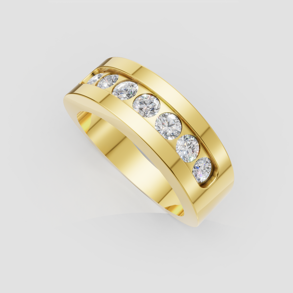 Round diamond half eternity wedding band with channel setting