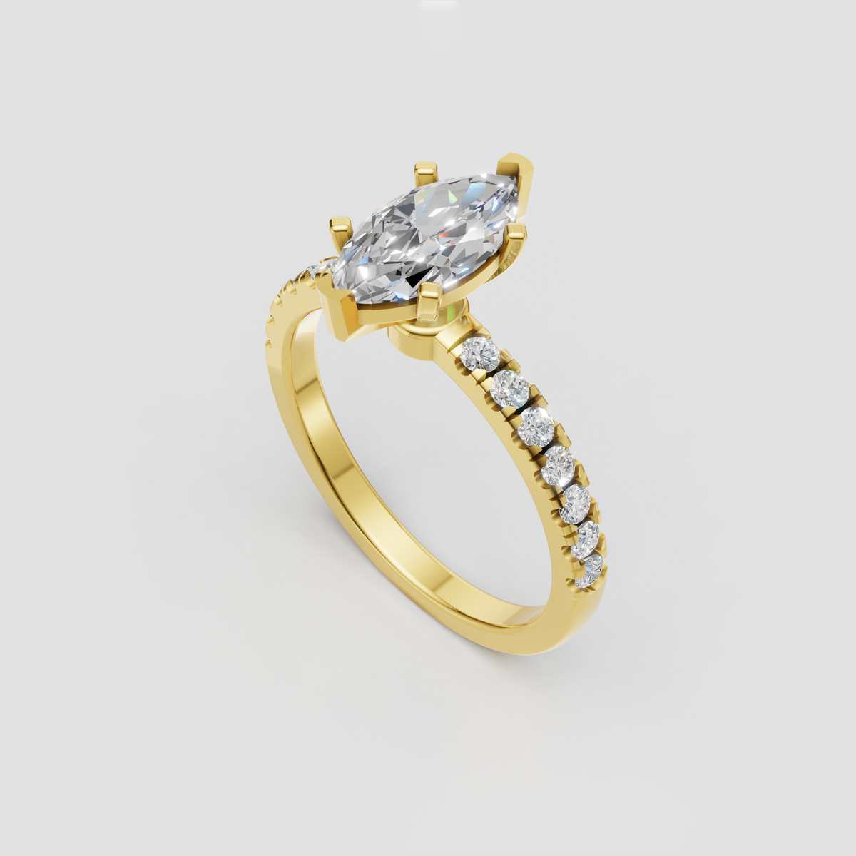 Marquise Diamond Cathedral Shared-Prong Engagement Ring