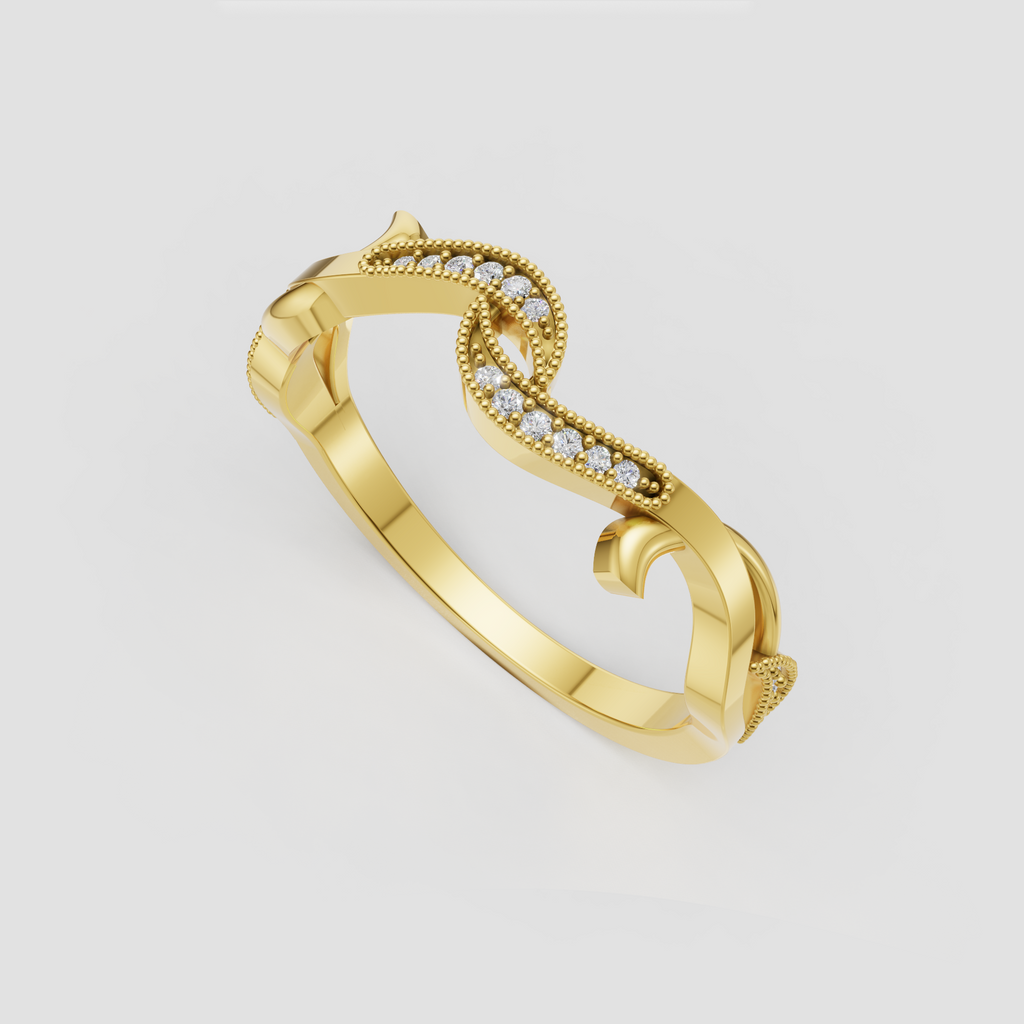 Yellow gold diamond infinity band with intertwined curves