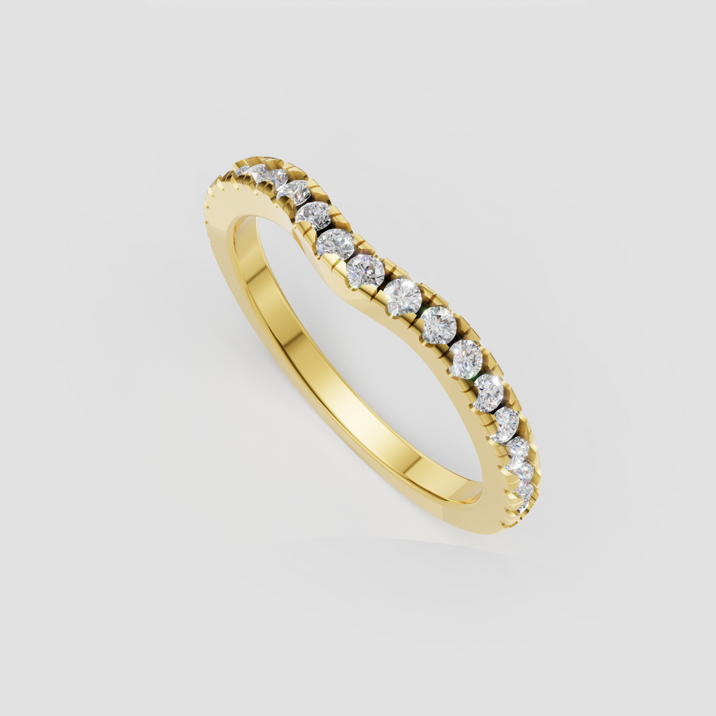Yellow gold round diamond wedding band with pavé setting