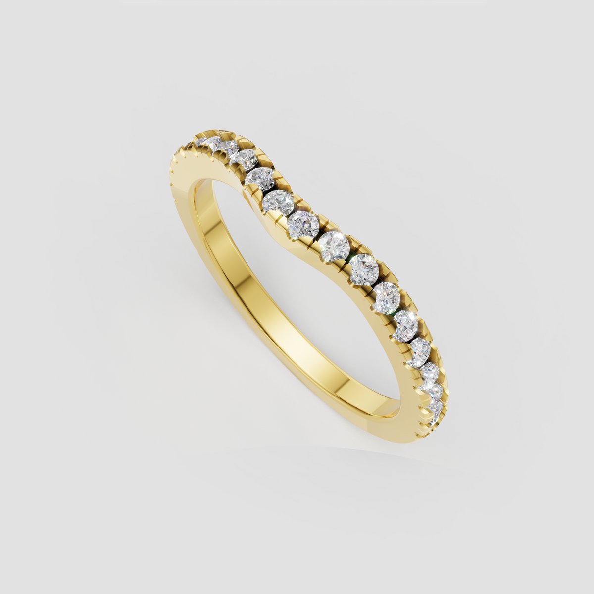 Yellow gold round diamond wedding band with pavé setting