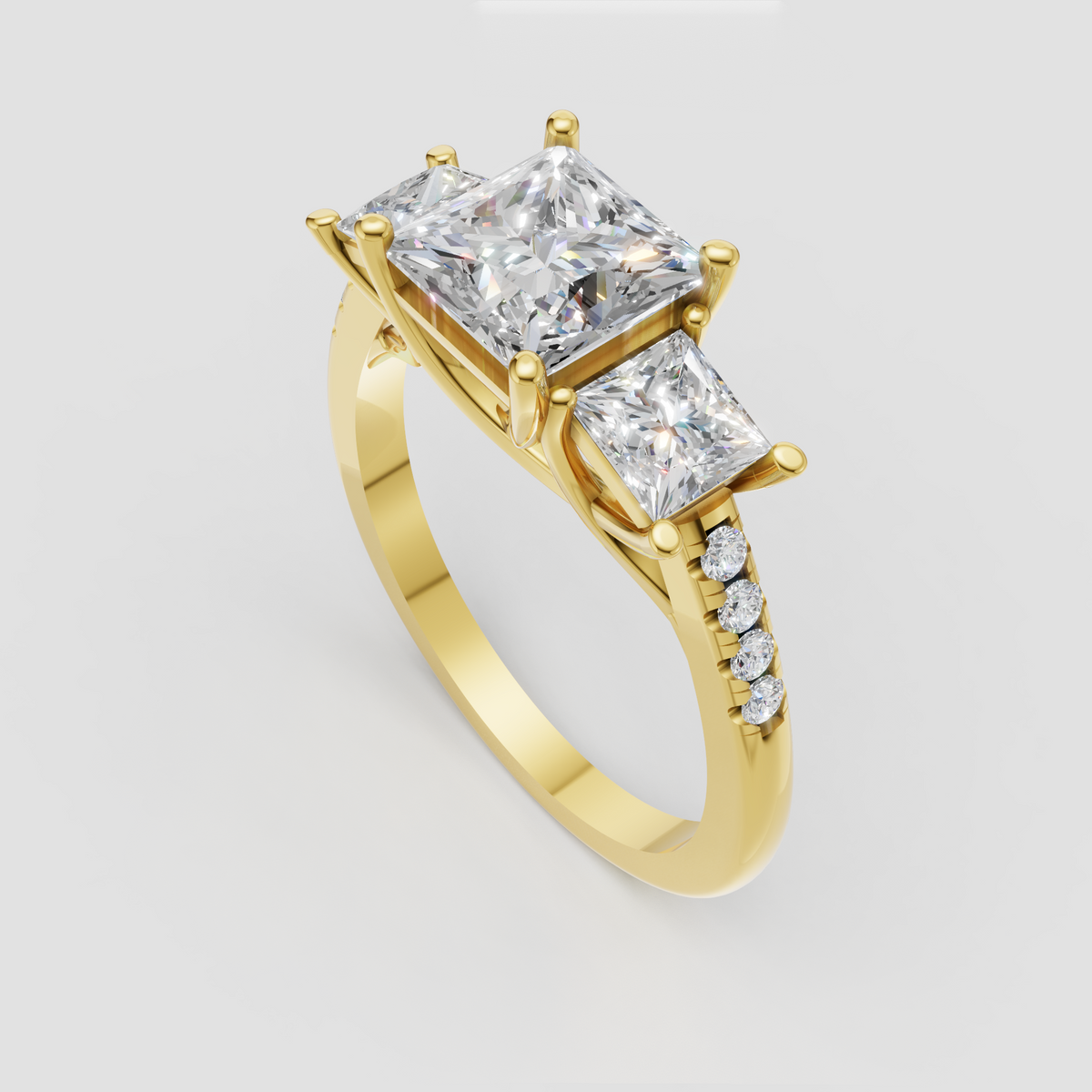Square princess cut diamond engagement ring with prong setting and side stones