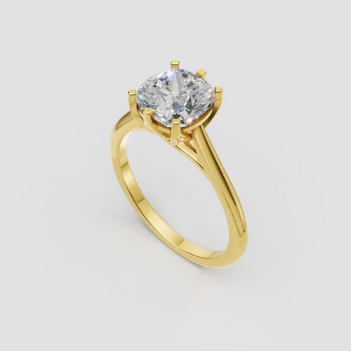 Cushion diamond engagement ring with sculptural cathedral setting