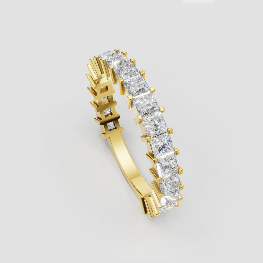 Cushion cut diamond ring with shared prong setting
