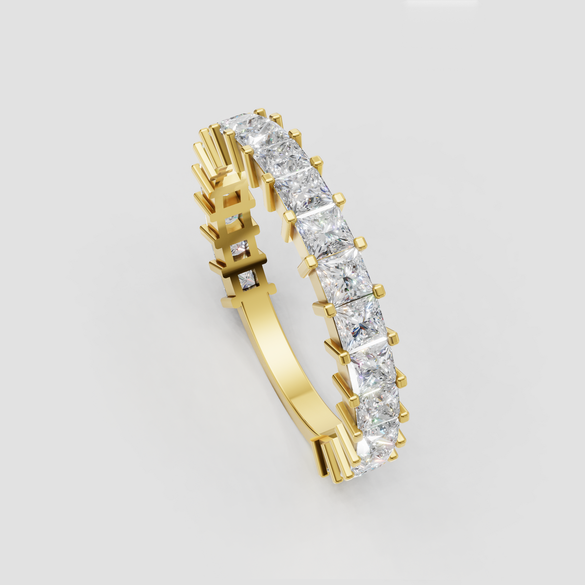 Cushion cut diamond ring with shared prong setting