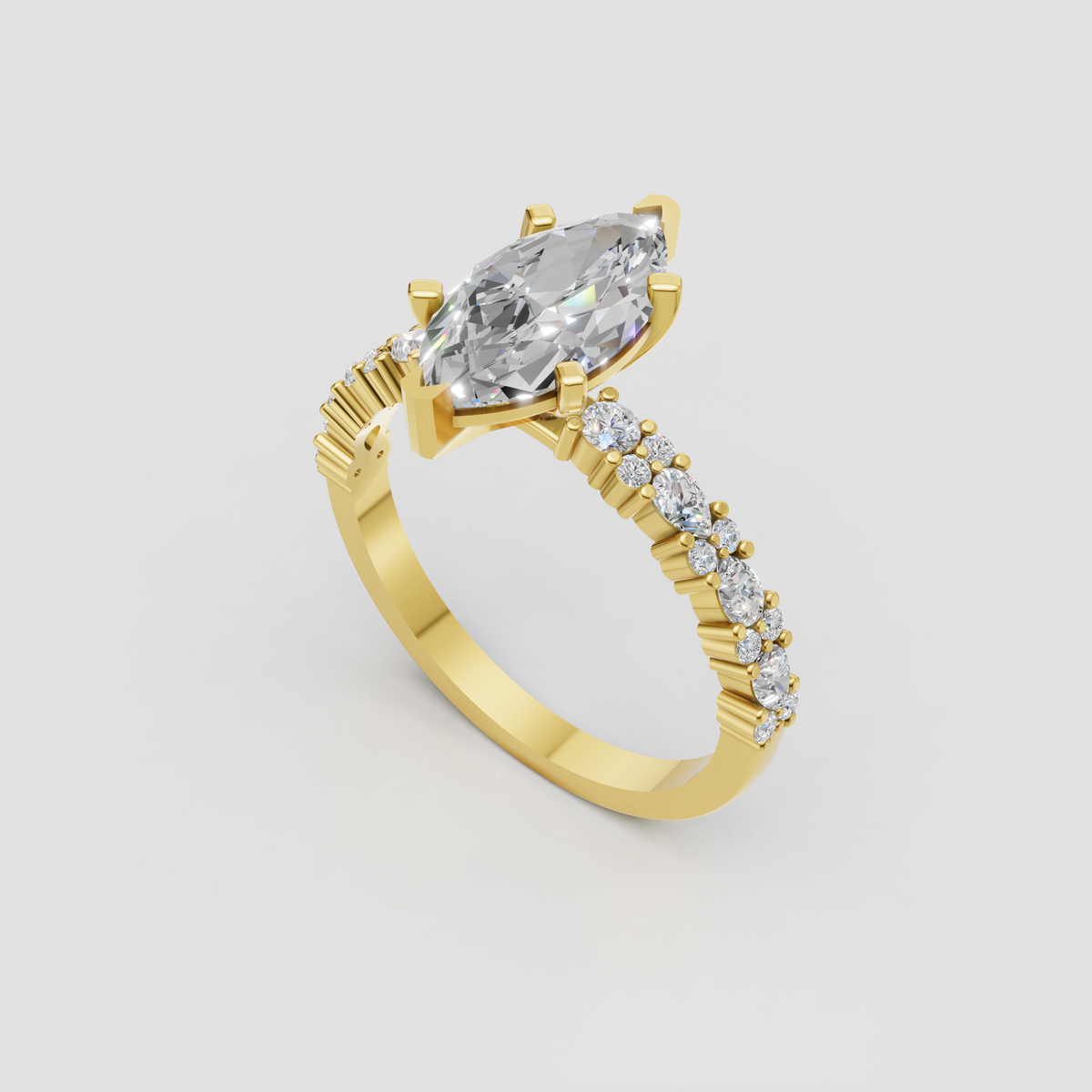 Pear shaped diamond ring in polished yellow gold