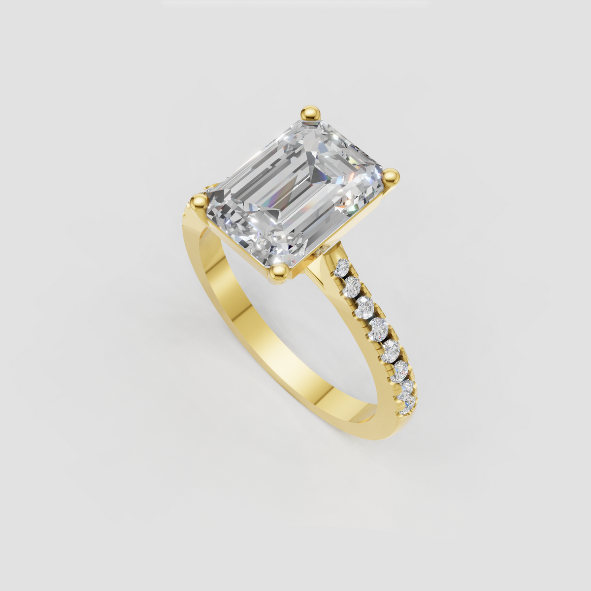 Emerald cut diamond engagement ring with four prong setting