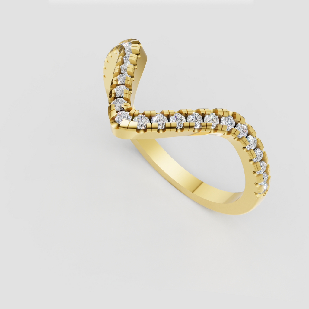 Round diamond chevron wedding band with shared-prong setting