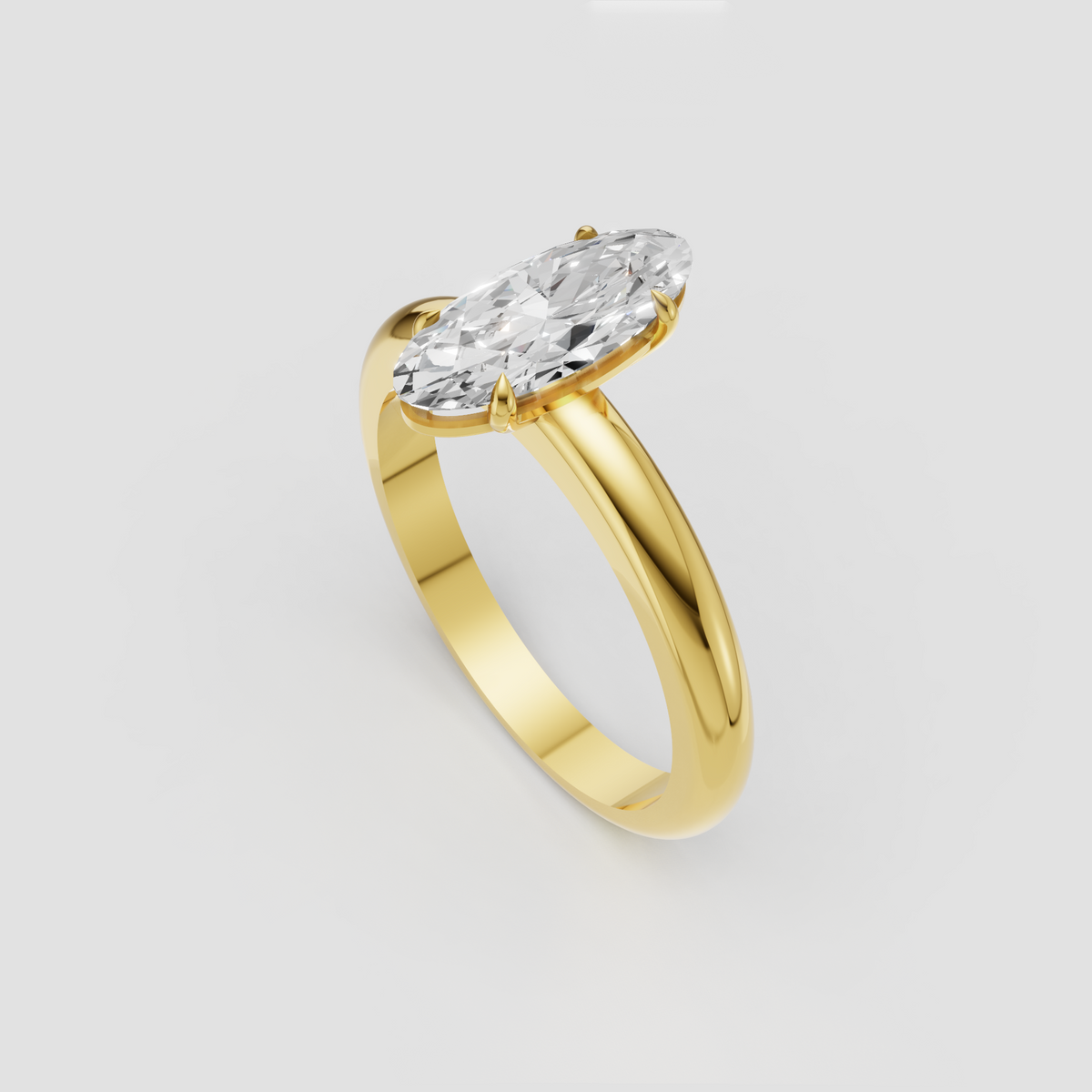 Oval diamond solitaire ring with four-prong setting and smooth gold band