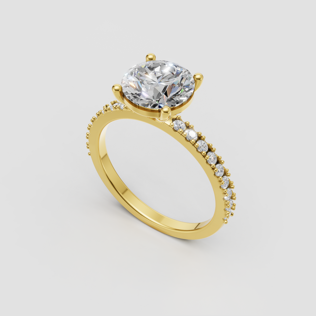 Round canter diamond ring in polished yellow gold four-prong setting