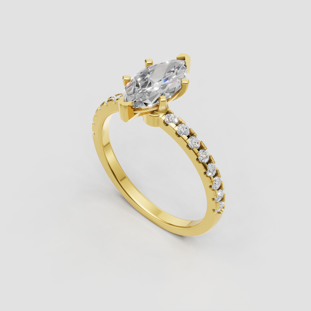 Marquise diamond solitaire engagement ring with pavé band