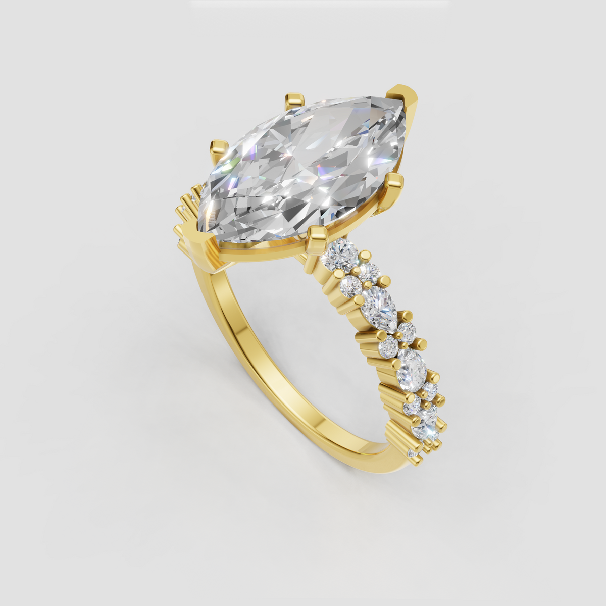 Marquise cut diamond ring with pear side stones