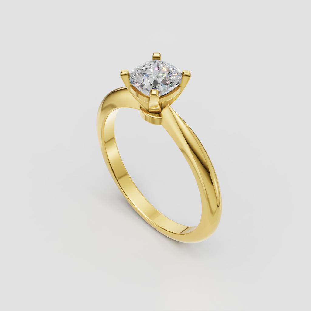Cushion Diamond engagement ring with polished gold band