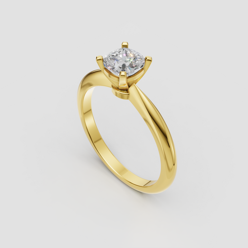Cushion Diamond engagement ring with polished gold band