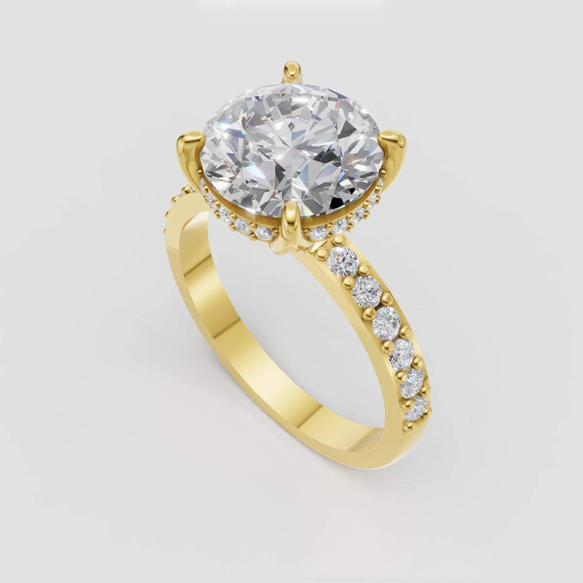 Round cut diamond ring with polished crossover band