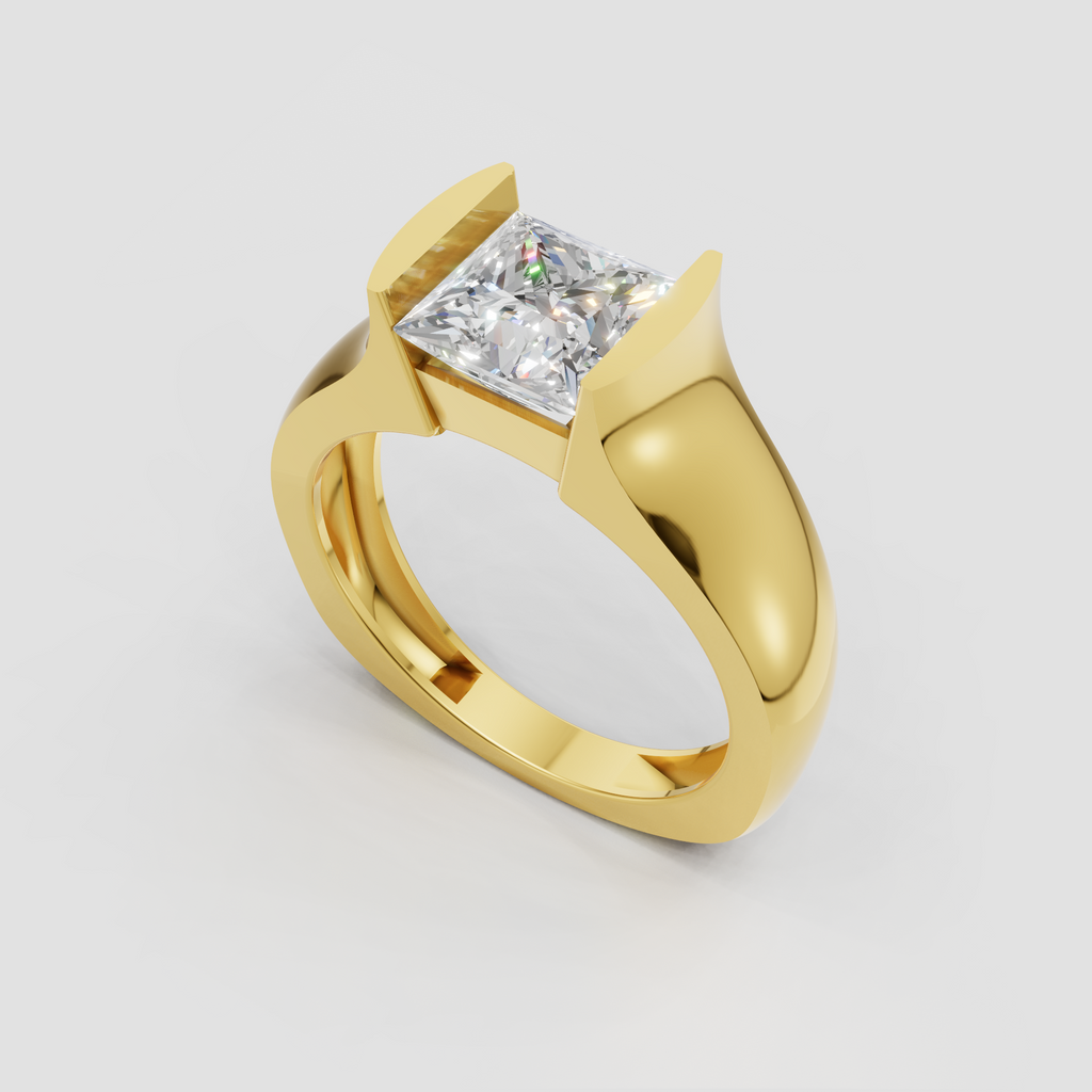 Square princess cut diamond engagement ring in yellow gold