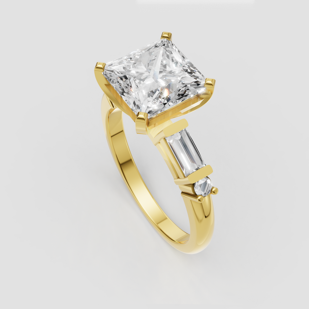 Princess cut diamond ring in polished yellow gold