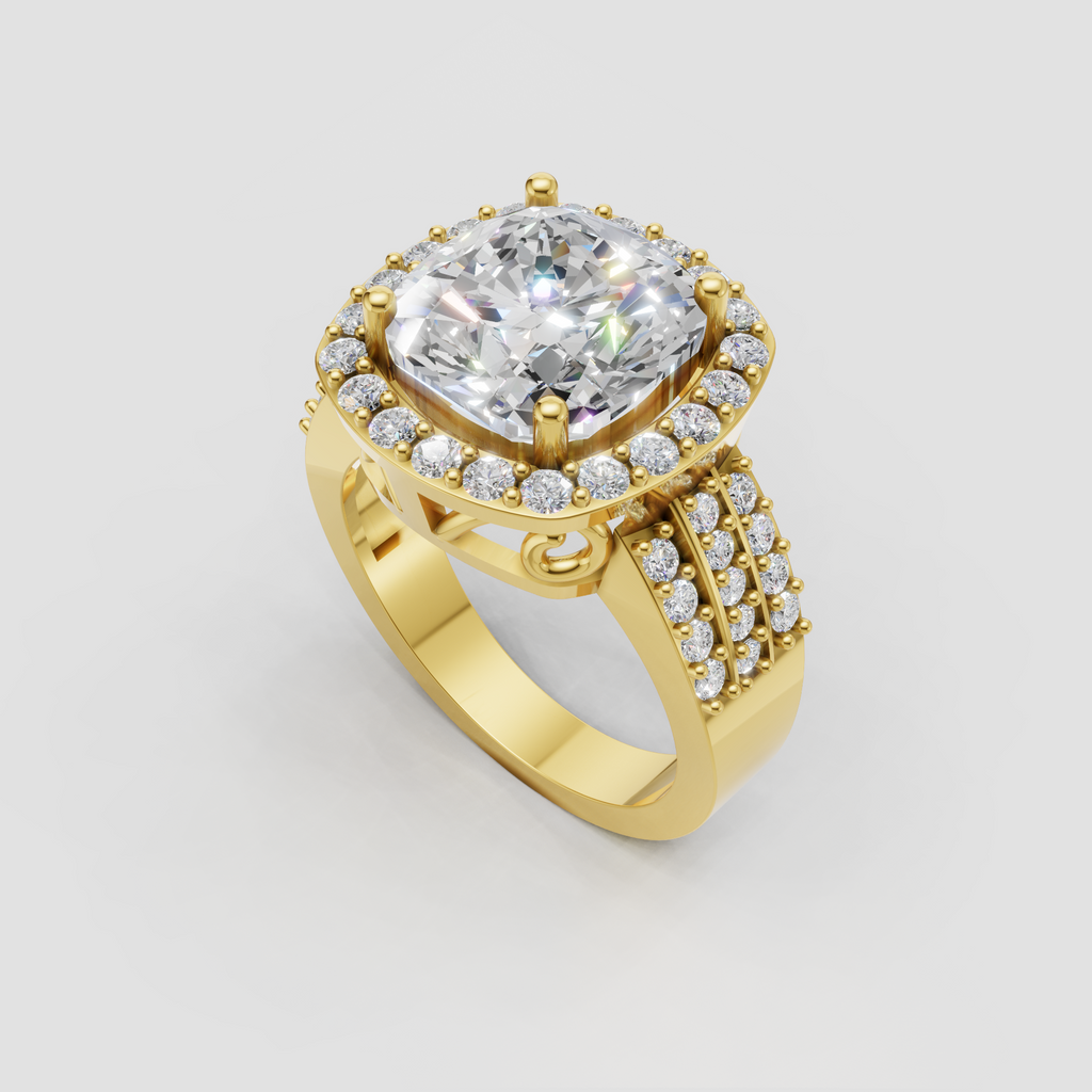 Vintage cushion diamond engagement ring with ornate filigree setting