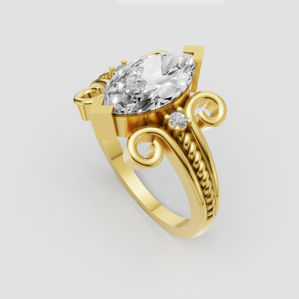 Marquise cut diamond ring with decorative prong setting