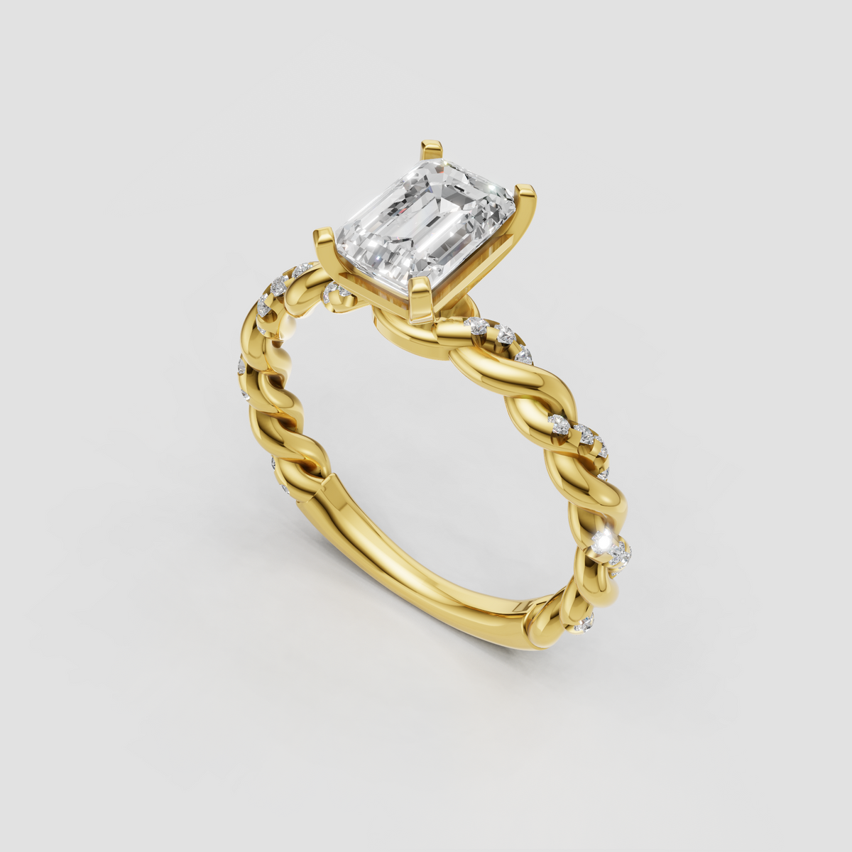 Elegant emerald cut diamond ring with twisted bridal band