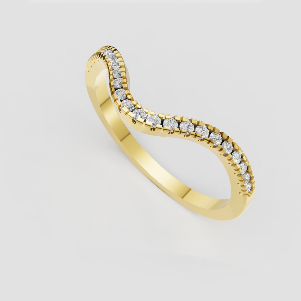 Curved round diamond wedding band with delicate edge detailing
