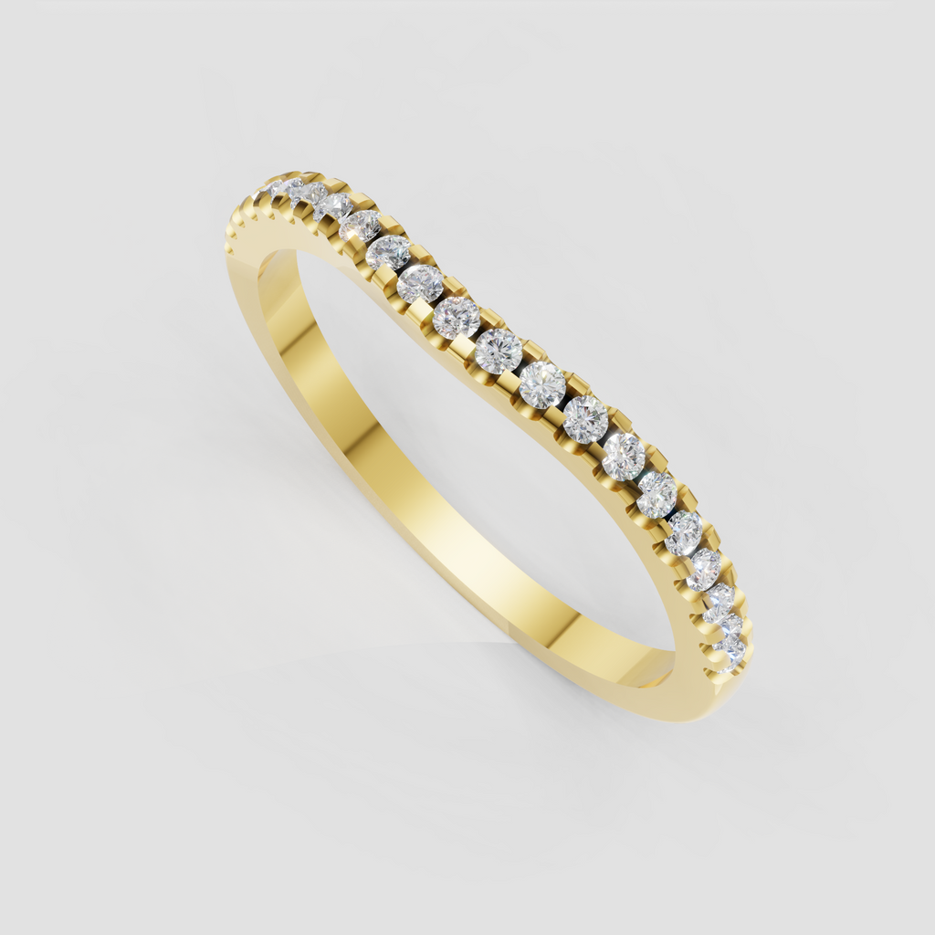 Round diamond half eternity wedding ring with polished gold band