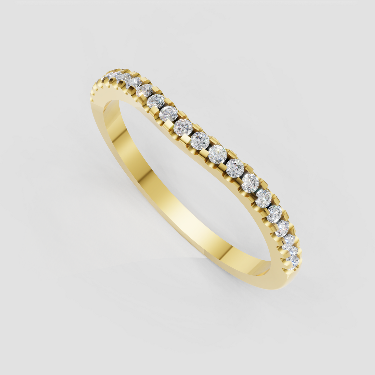 Round diamond half eternity wedding ring with polished gold band
