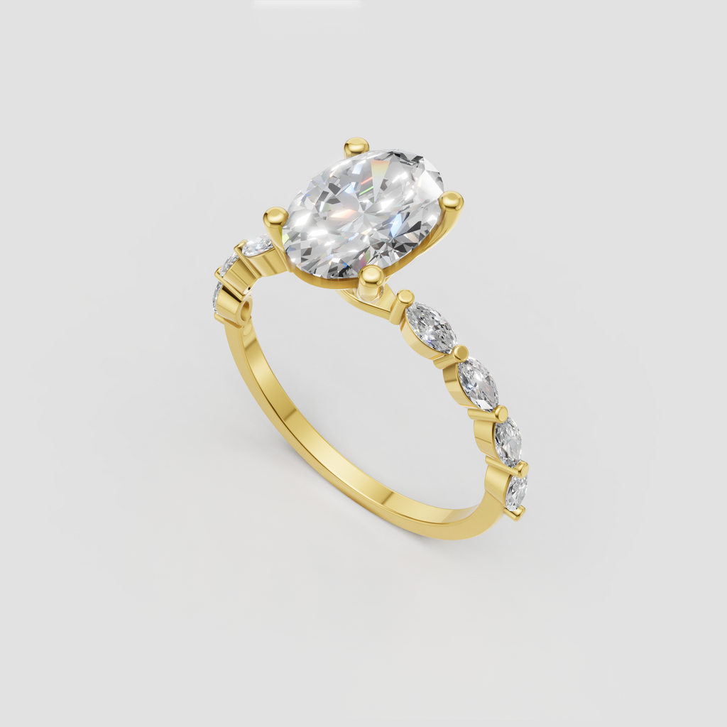 Oval diamond engagement ring with elegant marquise accent band
