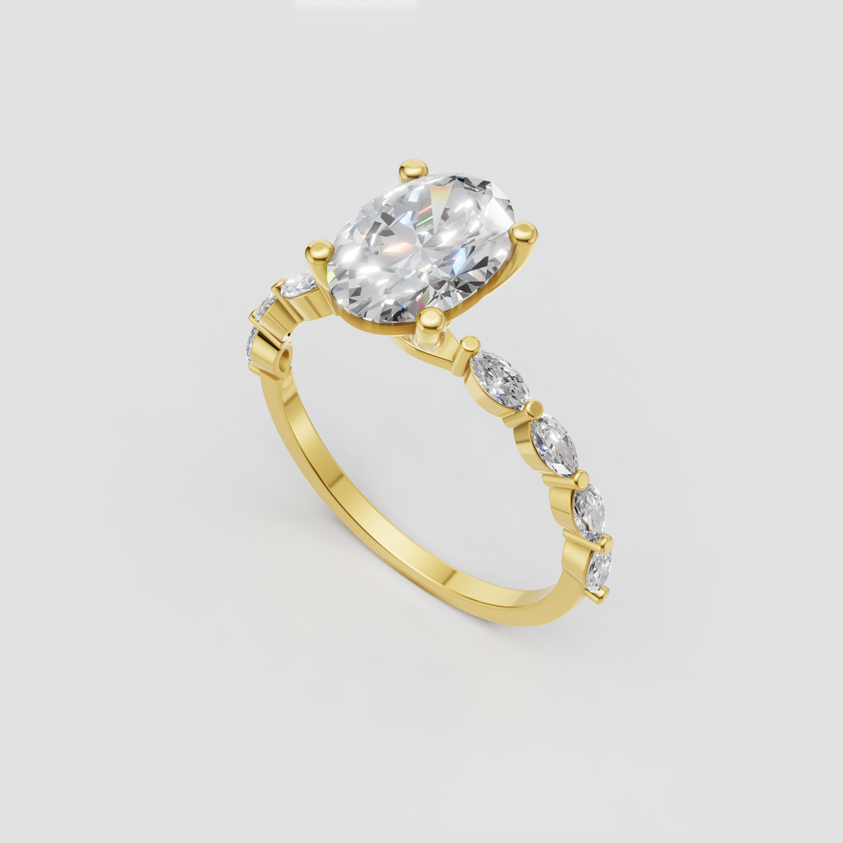 Oval diamond engagement ring with elegant marquise accent band