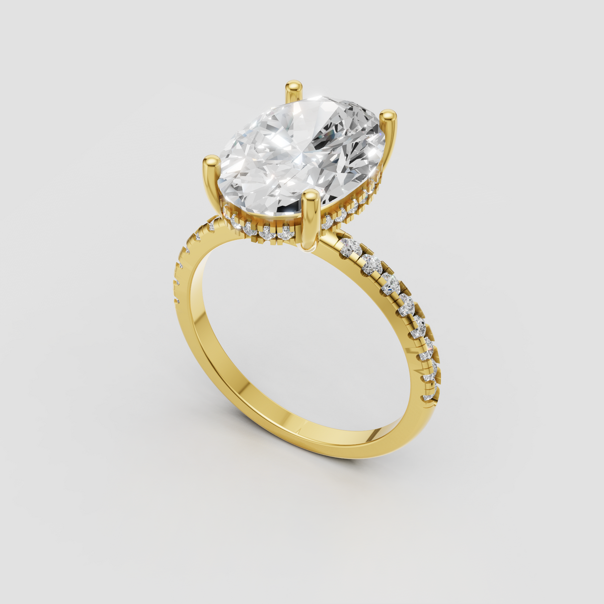 Oval shaped diamond engagement ring with sparkling hidden halo