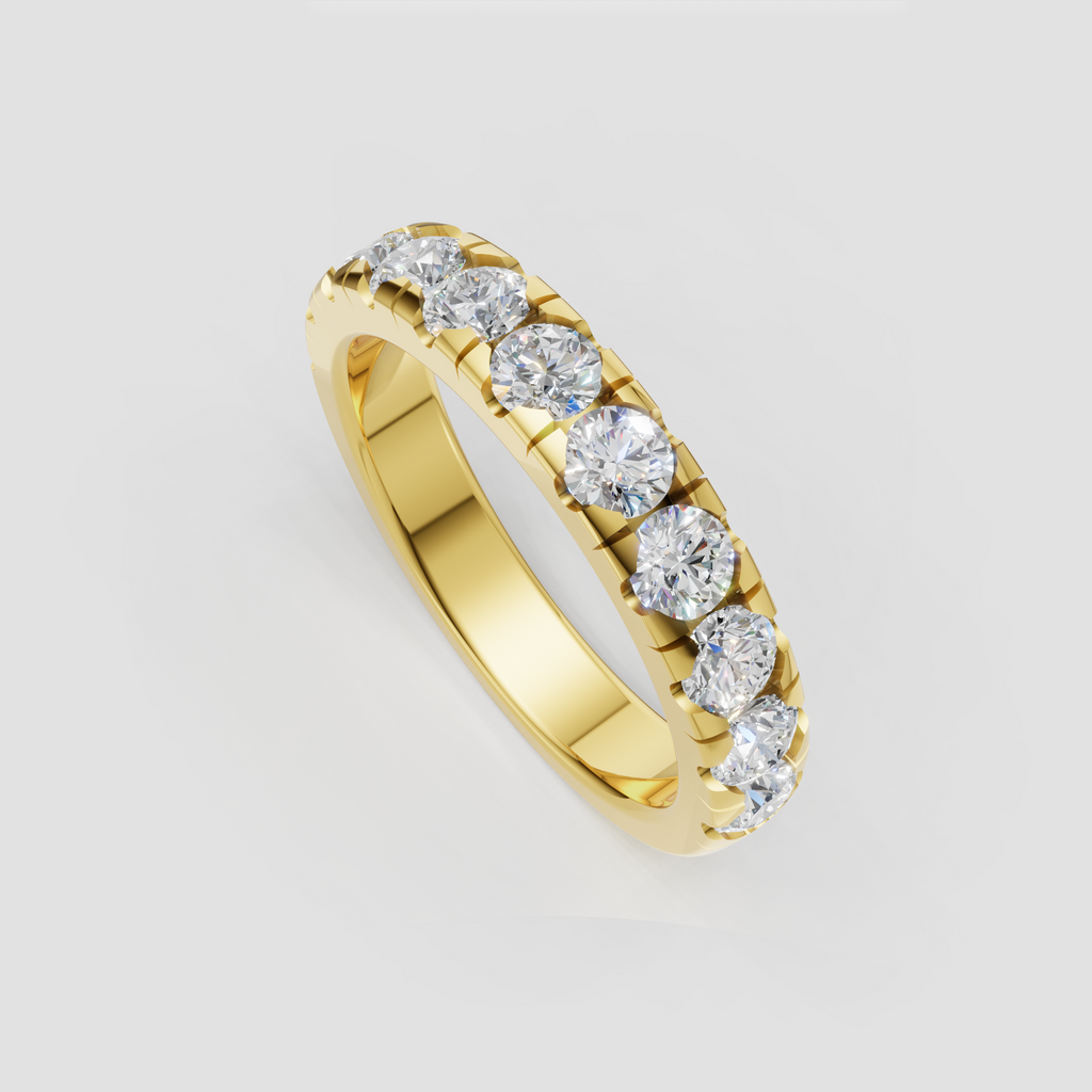 Round cut diamond eternity wedding band with continuous stone design