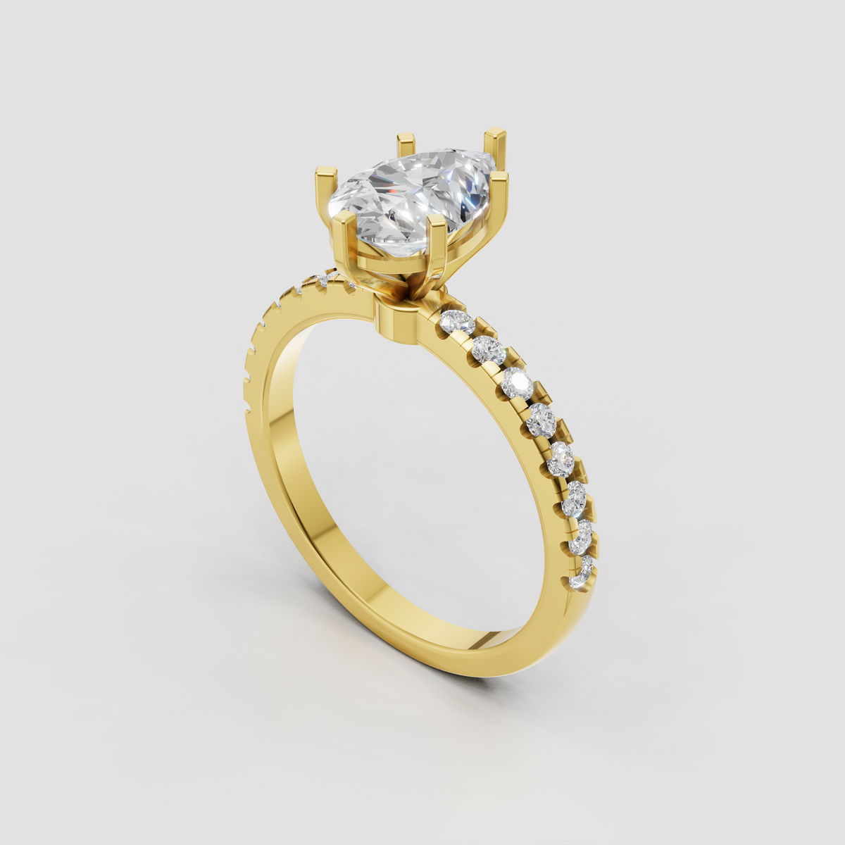 Pear shaped diamond engagement ring with delicate accent stones
